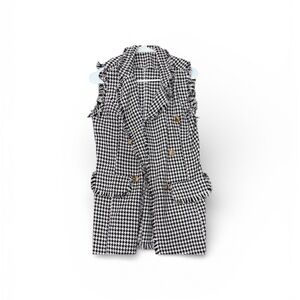 45. Shein Houndstooth Sleeveless Vest with Fringe size Small